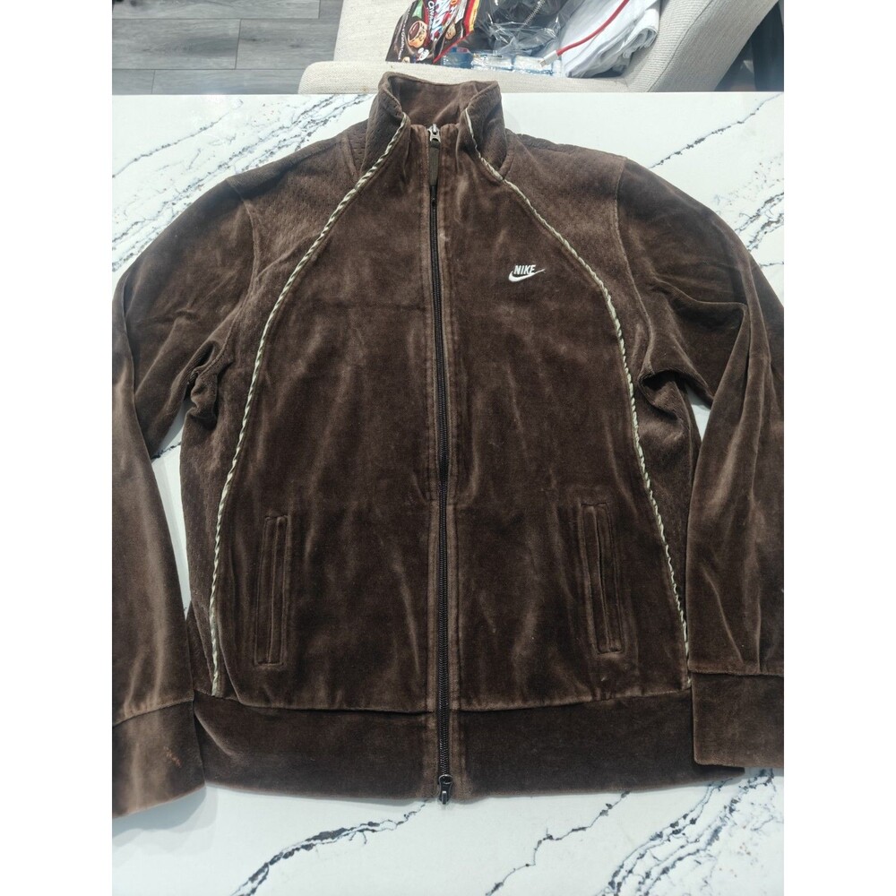 Vintage NIKE Plush Velour Track Jacket Brown Women Medium Youth L Yoga Leisure